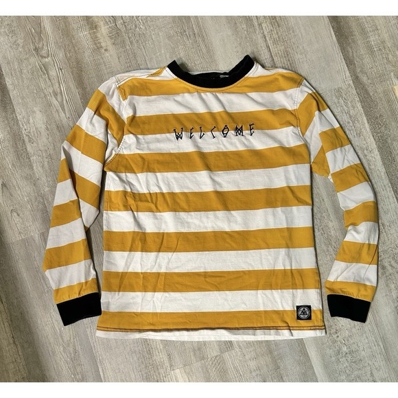 Welcome Other - WELCOME Skateboards Yellow & White Stripped Long Sleeve Shirt Medium Relaxed Fit